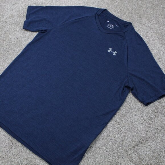 Under Armour The Tech Tee Shirt Mens Small Blue UA V-Neck Polyester S/S Pullover - Picture 3 of 12